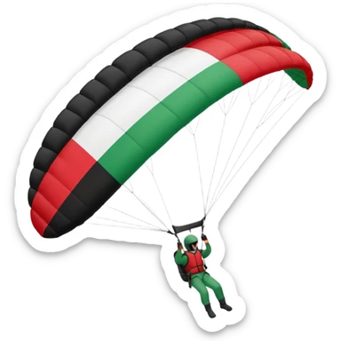 a paraglider flying a palestinian flag wing, respect scrupulously the correct shapes and colours of the palestinian flag, try again sticker
