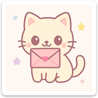 cute illustration of a cat holding a letter in its mouth sticker