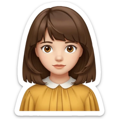 Girl with medium wavy/straight brown hair and curtain bangs  sticker