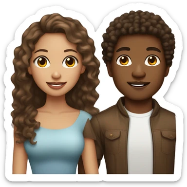 pretty brown skinned girl with long brown wavy hair with light skinned guy with big lips and a short afro   sticker