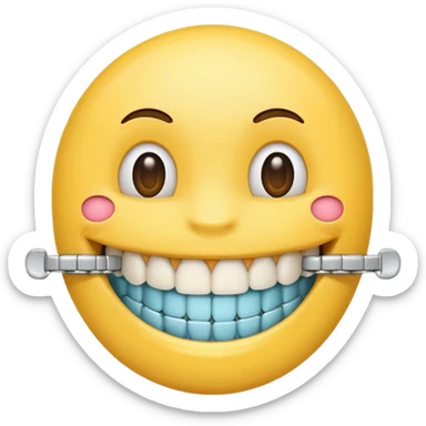 A smiling emoji with dental braces sticker