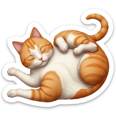 ginger and white small cat eyes closed lying down upside down with paws stretched out in different directions sticker