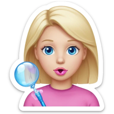 white women blonde hair blue eyes pink bubble in her mouth  sticker