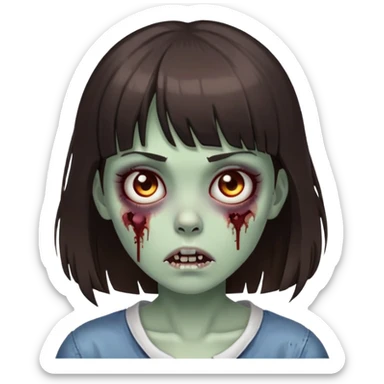 girl zombie com cabelo castanho escuro cabelo médio e franja até a metade da testa sticker