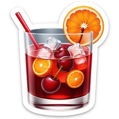 Mach mir einen Cherry Negroni mit viel Eiswürfeln und nur einer Scheibe Orange im Glas und einer Kirsche auf dem Glas sticker