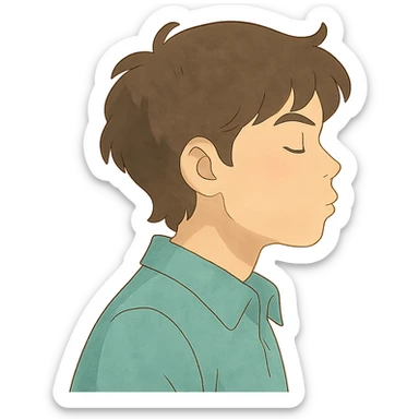 ghibli style illustration of a person mewing, soft colors, profile sticker