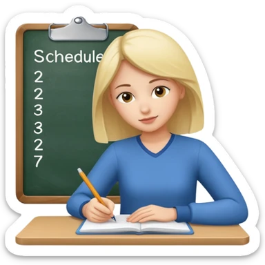 A female student writes a schedule making a plan. sticker