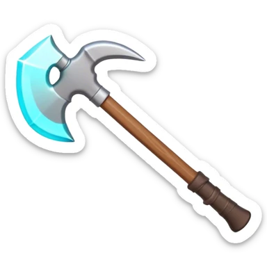 Clash of Clans aesthetic: Cinematic Playful Pixel 3D isometric Pickaxe Emoji, rendered in a 3D vector-style similar to standard emojis with minimal shading and bold, simplified shapes. A compact, distinct form with signature details, softly glowing with a pixelated adventure charm. Simplified yet unmistakably iconic, highly detailed and consistent, glowing with a soft radiance and high shine. Stylized with a touch of classic pixel-art charm and a soft glowing outline, capturing the essence of a beloved gaming relic with a friendly, playful manner! sticker