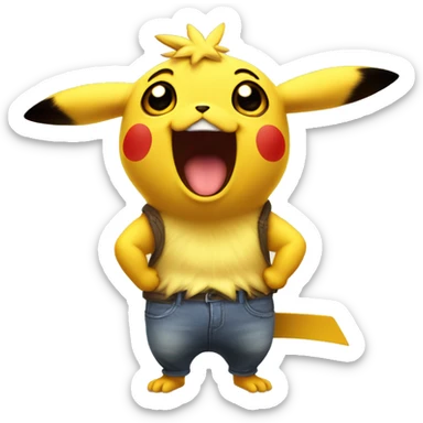 a singular surprised pikachu, in the style of a cartoon targeted towards grown men, realistic sticker