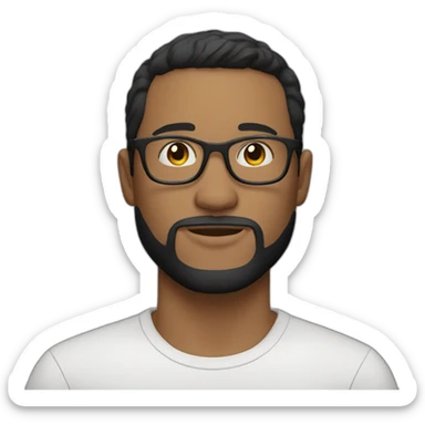 white young man with round glasses and black straight short hair and short beard sticker