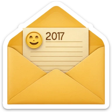 A simple emoji-style icon of a yellow manila envelope with subtle paper texture, clean edges, and a small graduation NUMBER  2017 group-photo icon on the front,  sticker