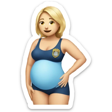 Pregnant police officer who is pregnant wearing a bathing suit mothering the crowd sticker