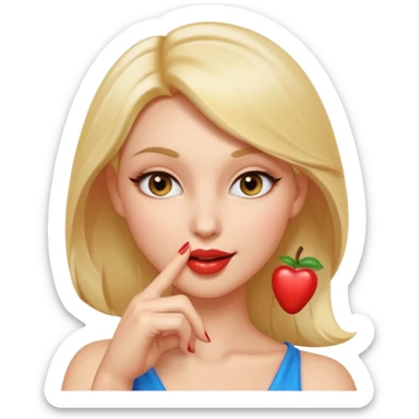 Apple style emoji, seductive sexy expression, gently biting finger, half-lidded eyes, subtle smirk, flirty and teasing mood, glossy smooth skin, vibrant colors, soft 3D lighting, iOS emoji aesthetic, cute but sensual, clean white background, high detail, polished emoji design sticker