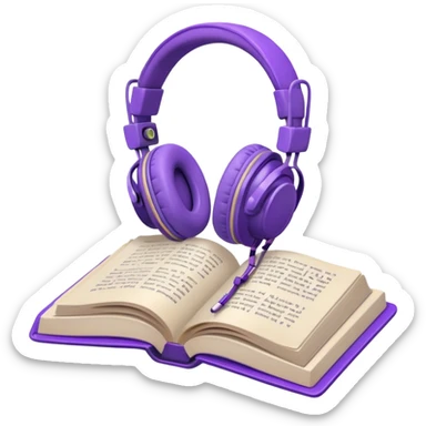 purple open storybook with purple headphones laying on it sticker
