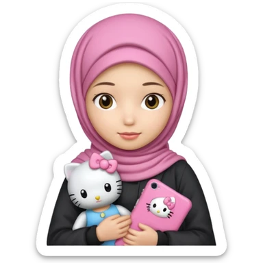 Teen girl wearing hijab and freshness with Hello Kitty doll sticker