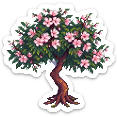 pixel art style sakura tree delicate pink flowers sticker