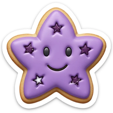 Ultra-realistic pastel purple cookie with a soft, crumbly texture, fine surface cracks, matte baked finish, star-shaped jam cutout revealing glossy dark berry filling sticker