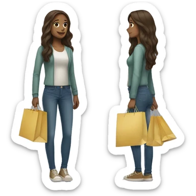 Tall brunette girl with long hair and shopping bags  sticker