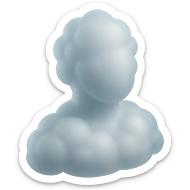 person made entirely of white fluffy convex clouds, shoulder up, front view, matte glass style sticker