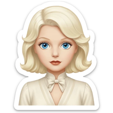 Jean Harlow with blue eyes, platinum blonde hair, ivory outfit sticker