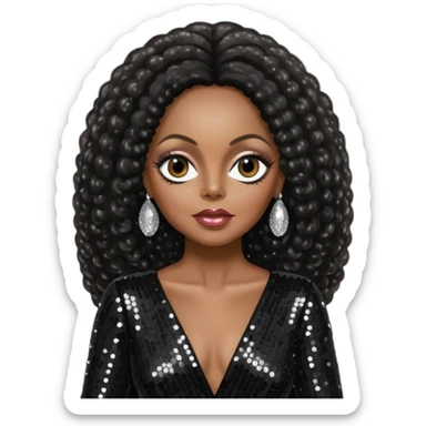 Diana Ross with long dark brown hair black sequin outfit sticker