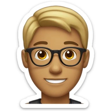 A light skin boy with short hair and light skin wearing small black-rimmed round glasses smiling sticker