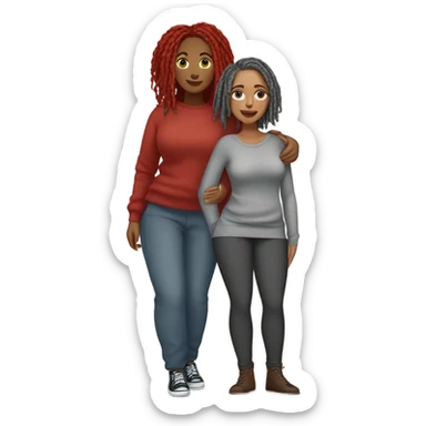 1st Curvy woman red locs wearing pants , 2nd curvy woman is brown with grey locs in a knee-length dress with a cozy sweater shopping sticker