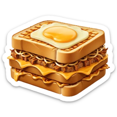 BBQ pulled pork frisco melt on texas toast with crispy onions, no egg on top sticker