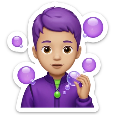 Kids in Fruit Clothes 
A boy in a grape outfit with round purple bubbles. 




































 sticker
