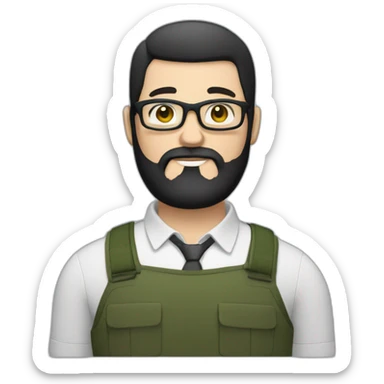 white overweight man, full black beard, straight and combed black hair, square glasses, olive-green eyes, sticker