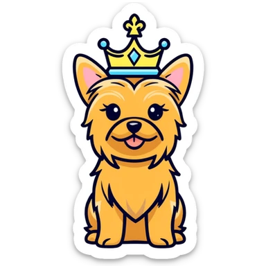 Golden cute yorkie with princess crown sticker