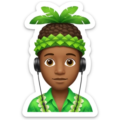 Create me an emoji of a cool Young Nigerian prince wearing a neon green gradient African patterns with  a "hula hat" (a Nigerian-inspired hat) and wearing earpods. sticker