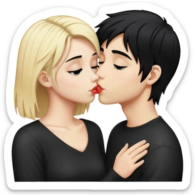 Emo boy with black emo hair kissing blonde girl sticker