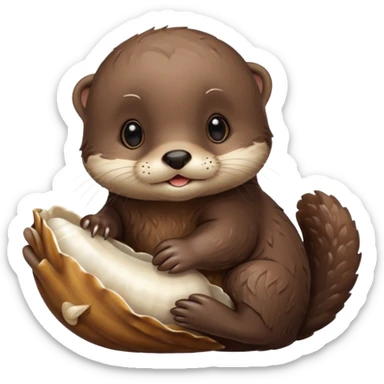 baby otter hold a shell sticker