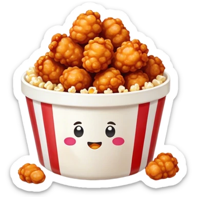 Korean Fried Chicken Cinematic Realistic Korean Fried Chicken Dish Emoji, depicted as bite-sized popcorn chicken pieces generously coated in a glossy, spicy sauce, rendered with crisp textures and dynamic, appetizing lighting. sticker