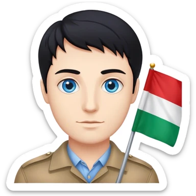 white guy blue eyes black hair holding italian flag sticker