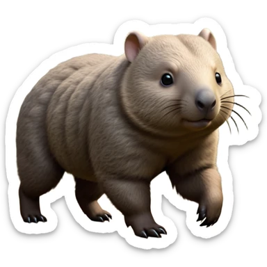 cinematic-stout wombat-realistic-full-body-waddling-emoji,-stout-muscular-frame-covered-in-coarse-brown-fur,-short-powerful-legs-trotting-determinedly-through-bushland,-round-dark-eyes-filled-with-calm-confidence,-tiny-rounded-ears-twitching-slightly,-strong-digging-claws-visible-on-sturdy-paws,-simplified-yet-realistic-focused-features,-highly-detailed,-glowing-with-a-subtle-earthy-glow sticker