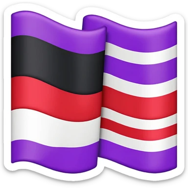 The emoji of a flag with three horizontal sections. The top is black, the middle is white, and the bottom is split in half. The bottom left is purple, and the bottom right is red sticker