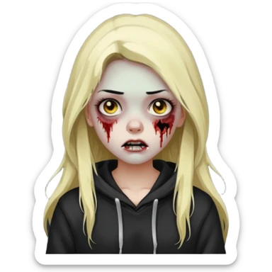 Draw a zombie girl with dark black hair with blonde highlights, long hair, and a hoodie. sticker