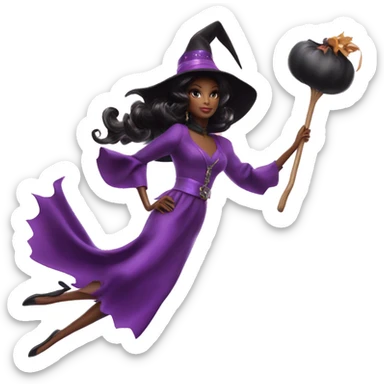 three photogenic silkstone Barbie witches enchanted TV series flying on broomstick s sticker