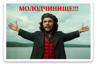Сгенерируй мне в такой же позе и в такой же одежде Че Гевара  sticker