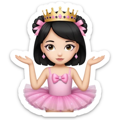cute girl wearing a tutu, tiara, and a pink glittery bow with black hair sticker