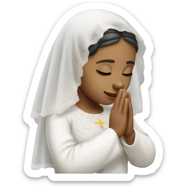 Light skin girl praying with eyes closed and lace white veil  sticker