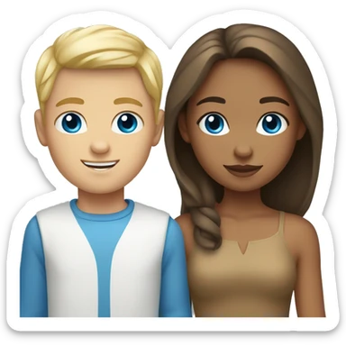 A tan girl with brown hair and blue eyes and a white boy with blonde hair and blue eyes sticker