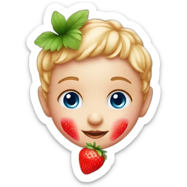 Cute Baby face with blue eyes in a strawberry sticker