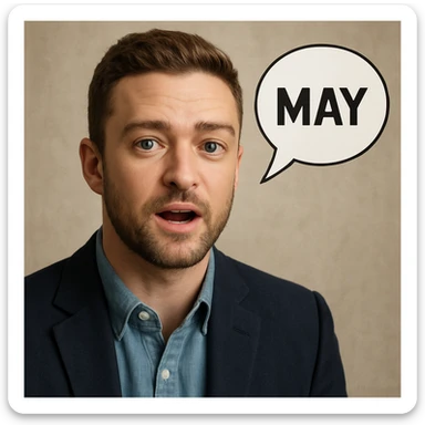 realistic illustration of a Justin Timberlake lookalike saying 'MAY' sticker