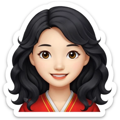 beautiful Chinese girl with black wavy long hair and black eyes sticker