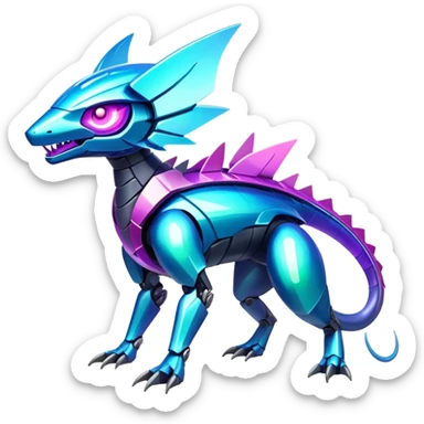  Epic legendary rare glowing mechanical Shiny sparkly transparent bioluminescent luminescent vibrant bright pastel dark exotic iridescent colorful gradients futuristic modern metallic glossy glittery fantasy-cyber-Fakémon-Pokémon-Vernid-creature sticker