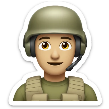 operator dressed in khaki color with a milatary helmet, without glasses, without headset, preferably male white sticker