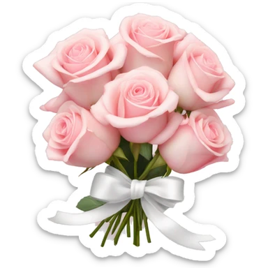 Bundle: A small bundle of light pink roses with soft petals, tied together with a simple white ribbon bow sticker